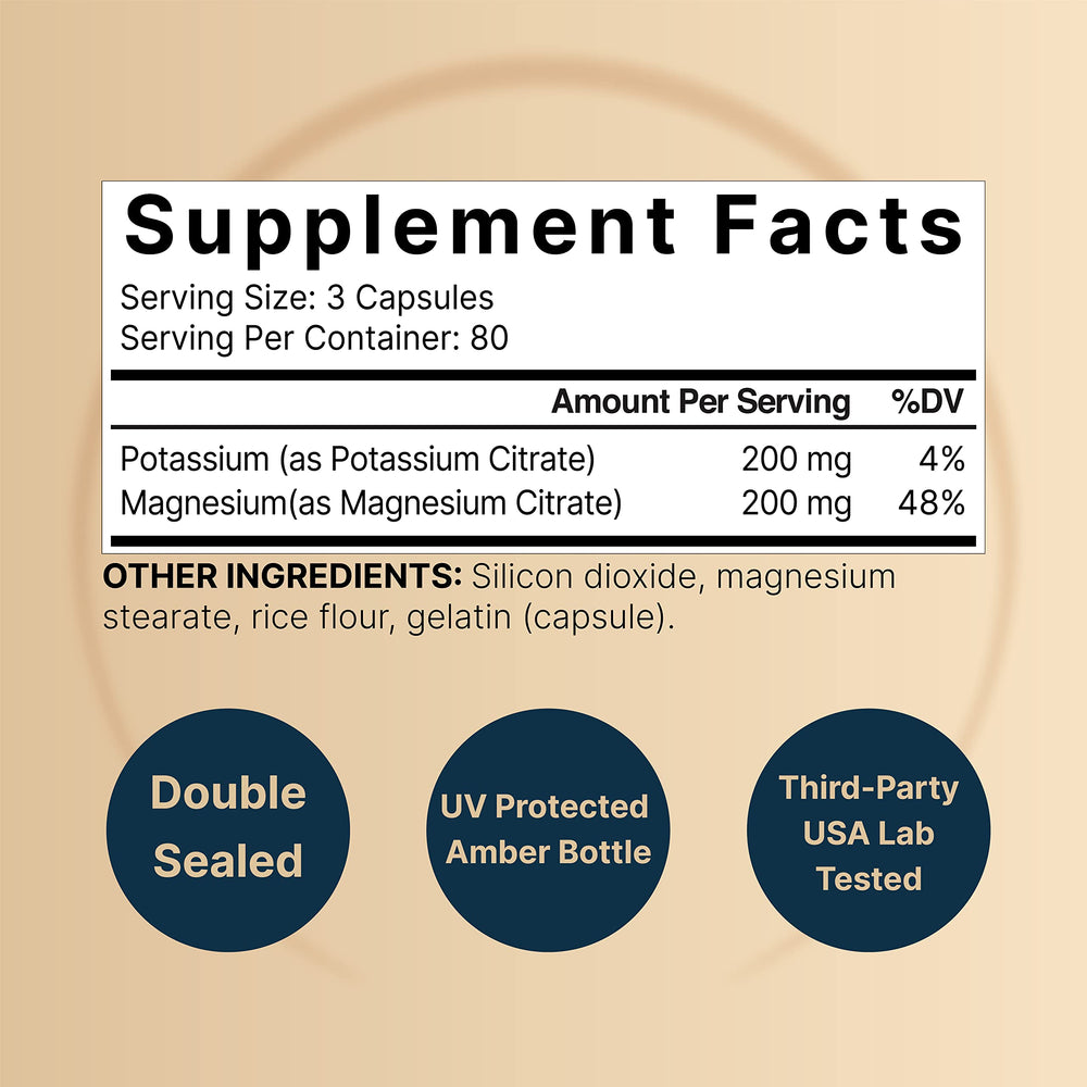 NatureBell Potassium Magnesium, composición de ingredientes, citratos de alta absorción.