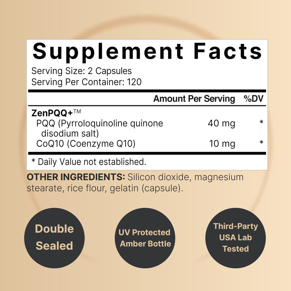 NatureBell PQQ 40mg capsules beside CoQ10 for cellular energy.