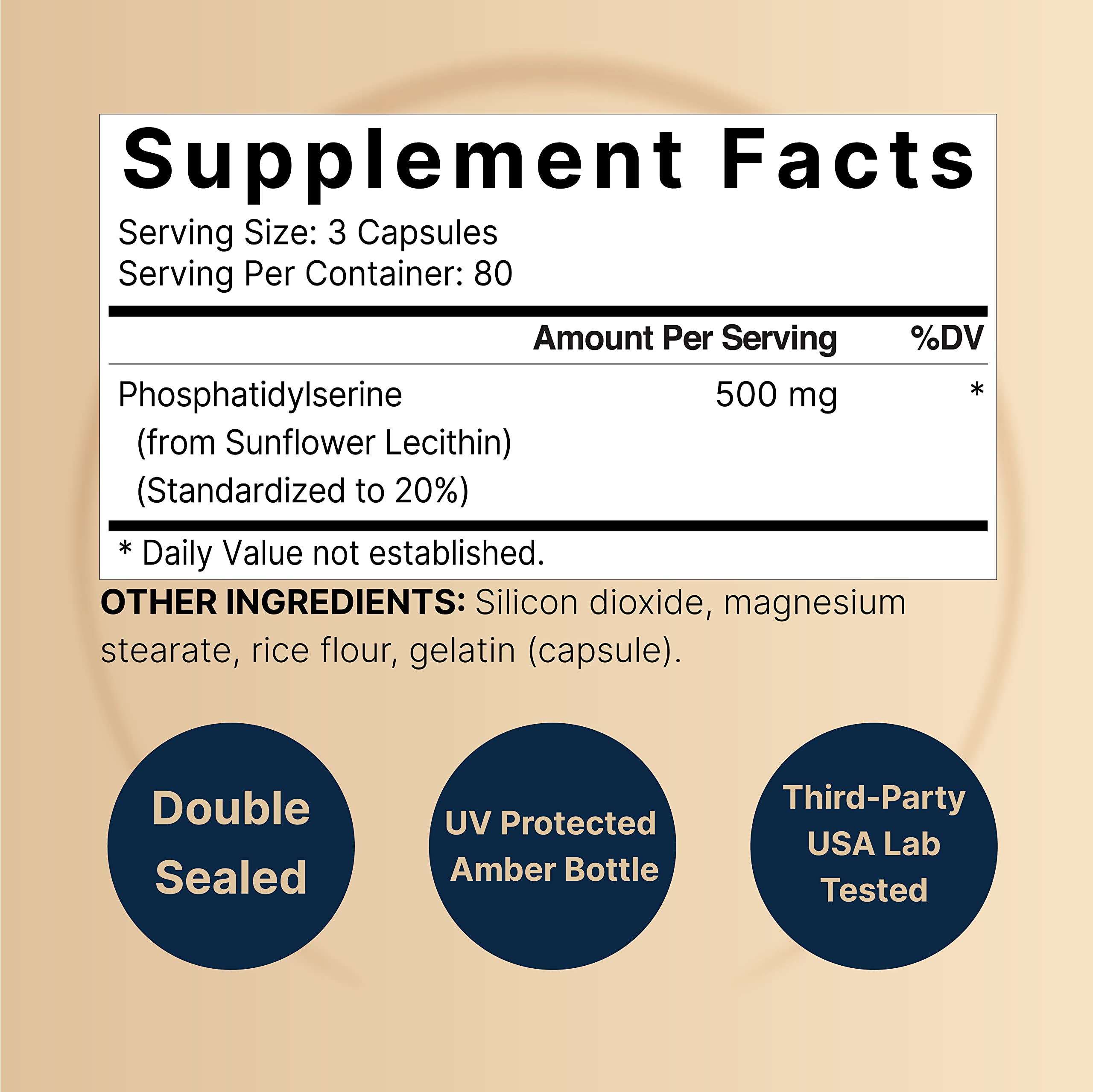 NatureBell PS capsules closeup shows clean sunflower-derived formula for brain health.