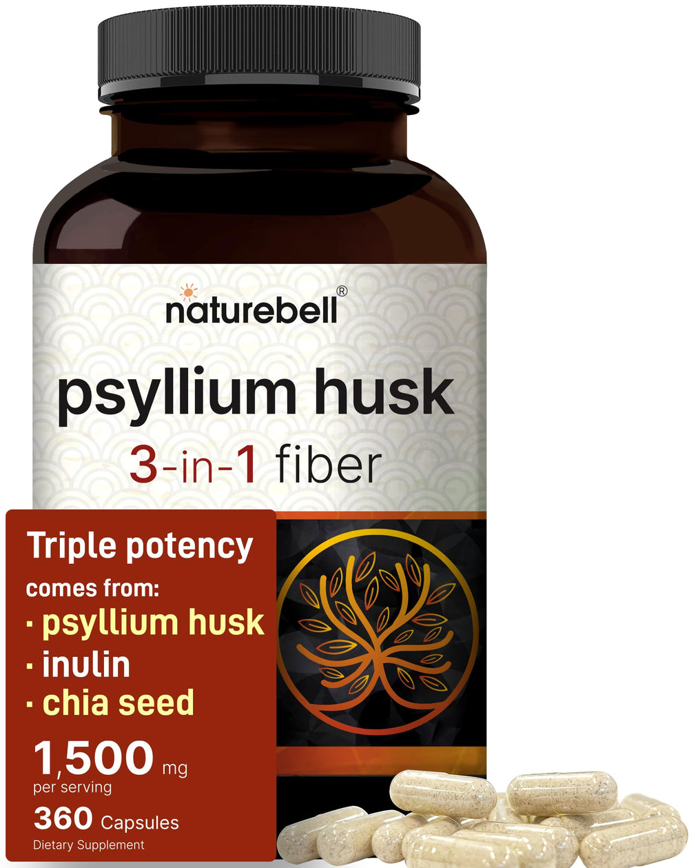 NatureBell psyllium husk bottle front for daily fiber support