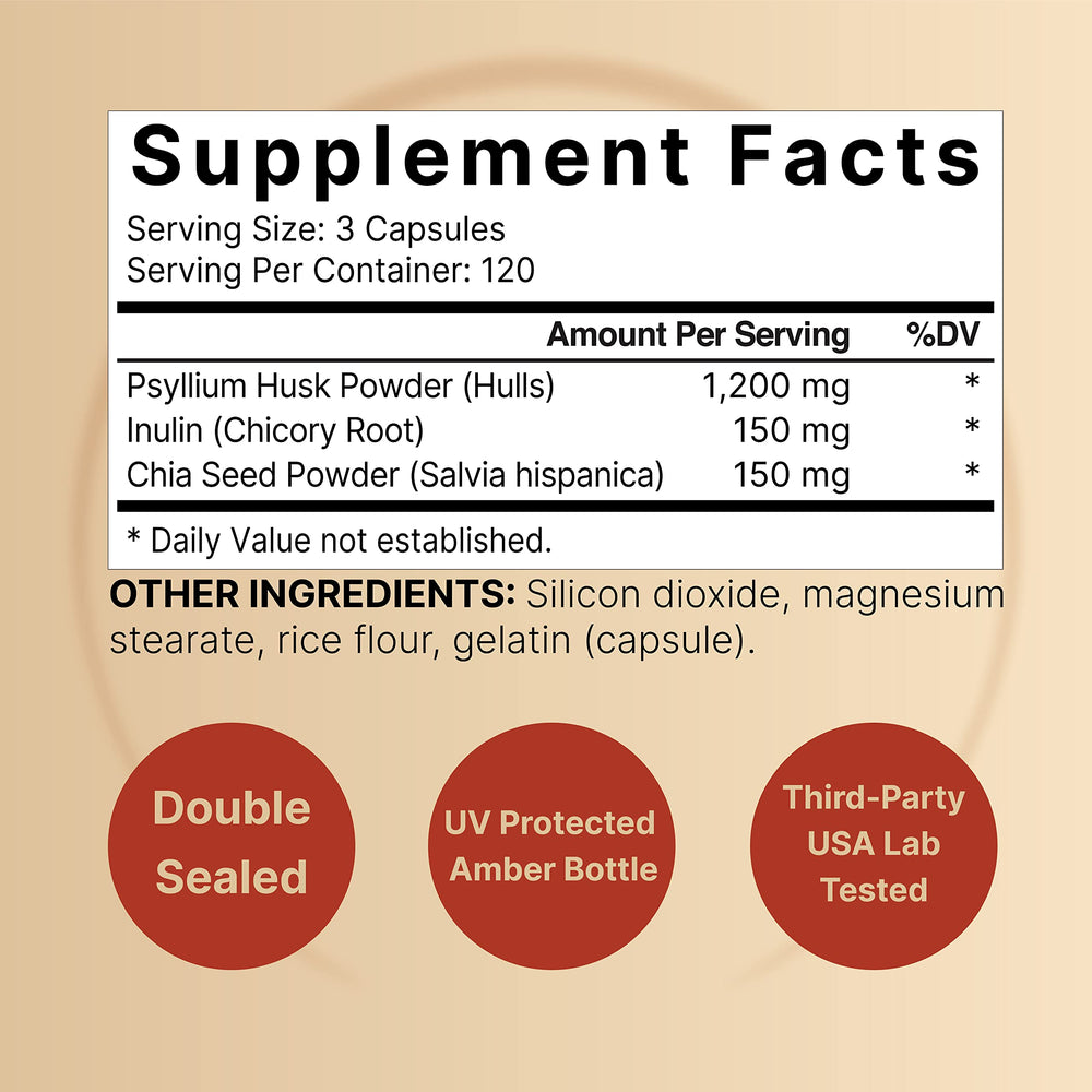 NatureBell psyllium husk capsules close-up showing purity
