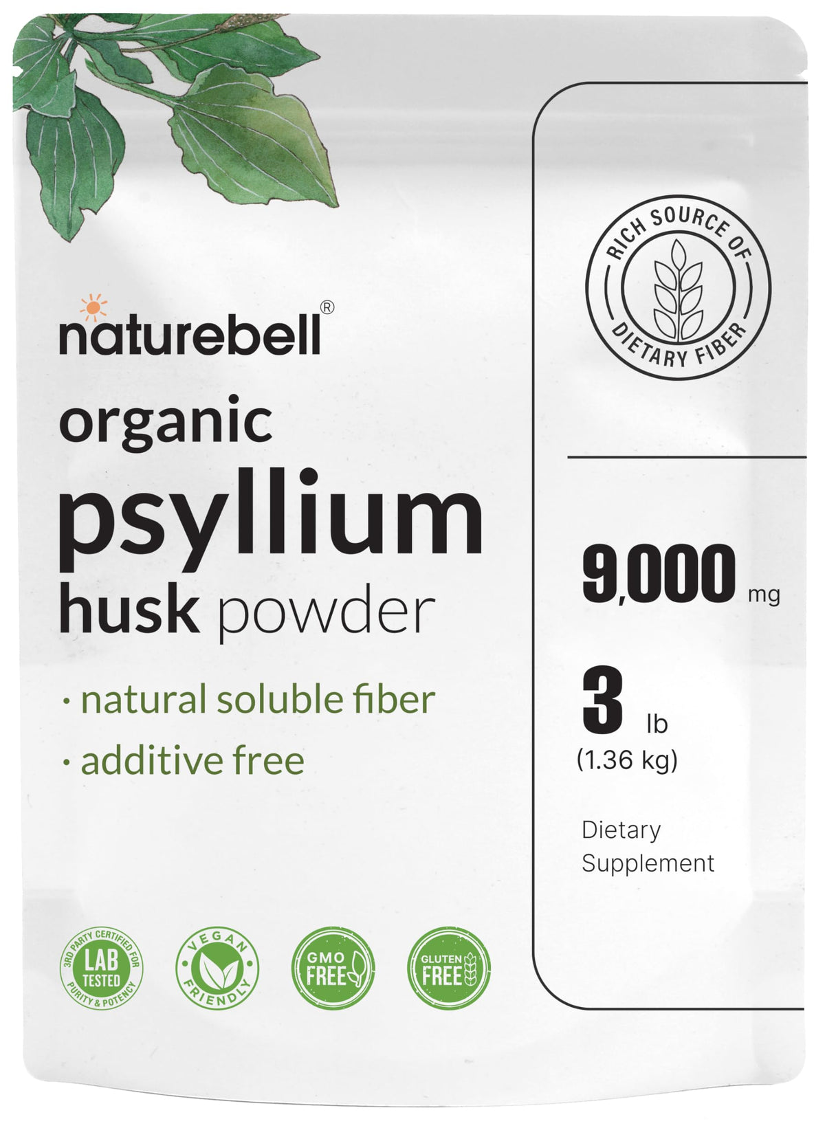 NatureBell Psyllium Husk Fiber Powder bottle for daily digestion.
