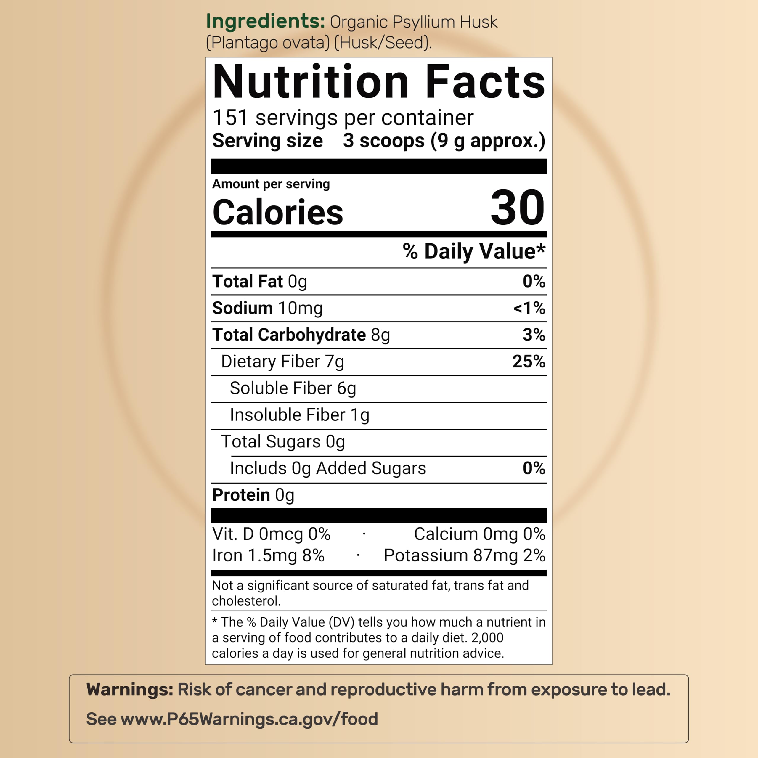 NatureBell psyllium husk powder with scoop showing serving size.