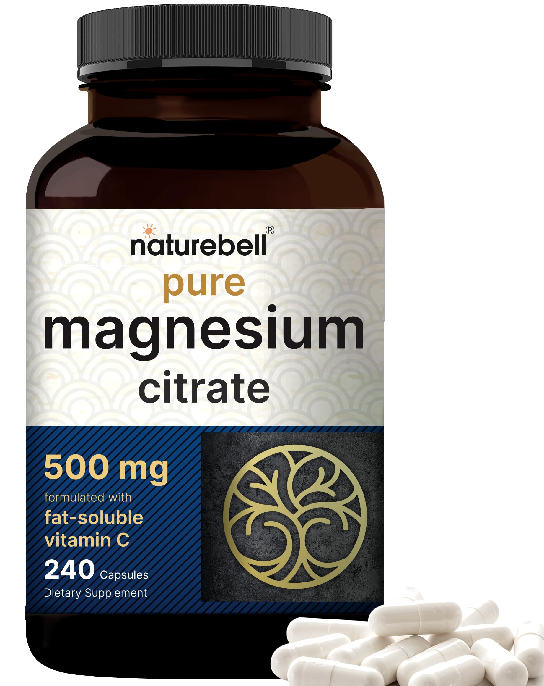 NatureBell magnesium citrate capsules in bottle, easy daily supplement for energy support