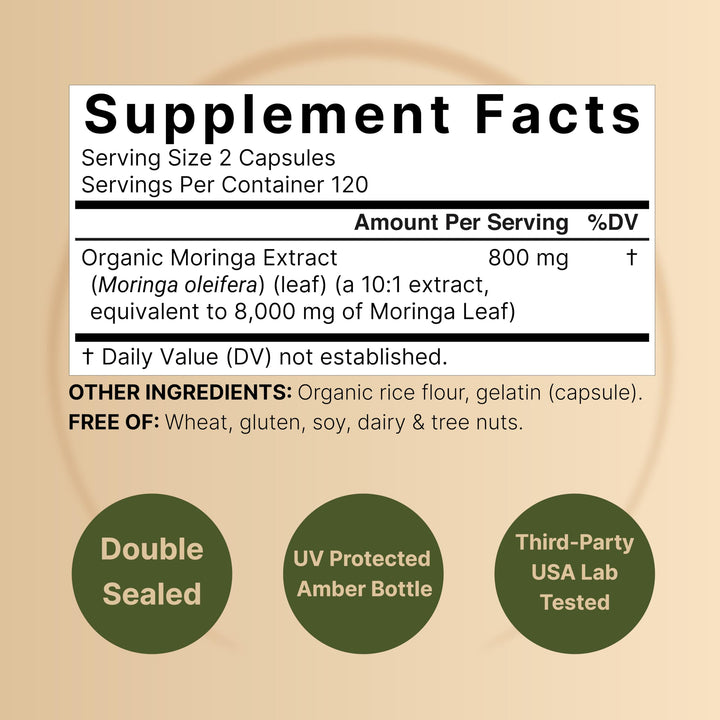 NatureBell Pure Moringa two-pack bottles; convenient 8-month supply for ongoing vitality.