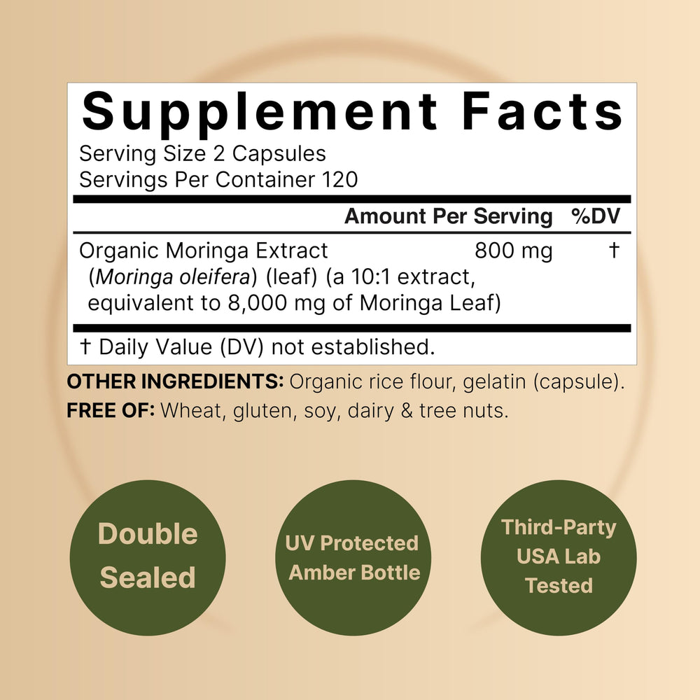 NatureBell Pure Moringa two-pack bottles; convenient 8-month supply for ongoing vitality.