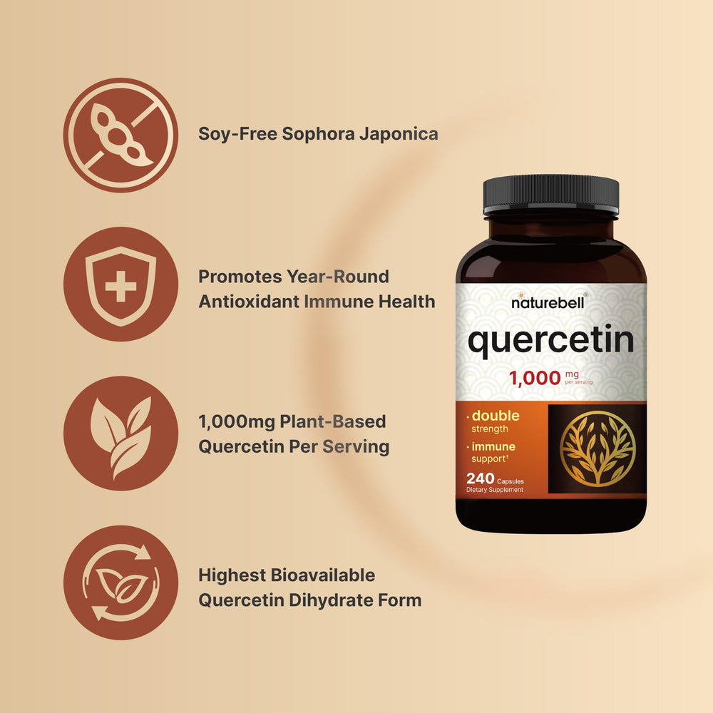 NatureBell Quercetin1000 label highlights non-GMO and gluten-free ingredients