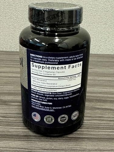 NatureBell resveratrol serving size graphic shows 3 capsules per dose.