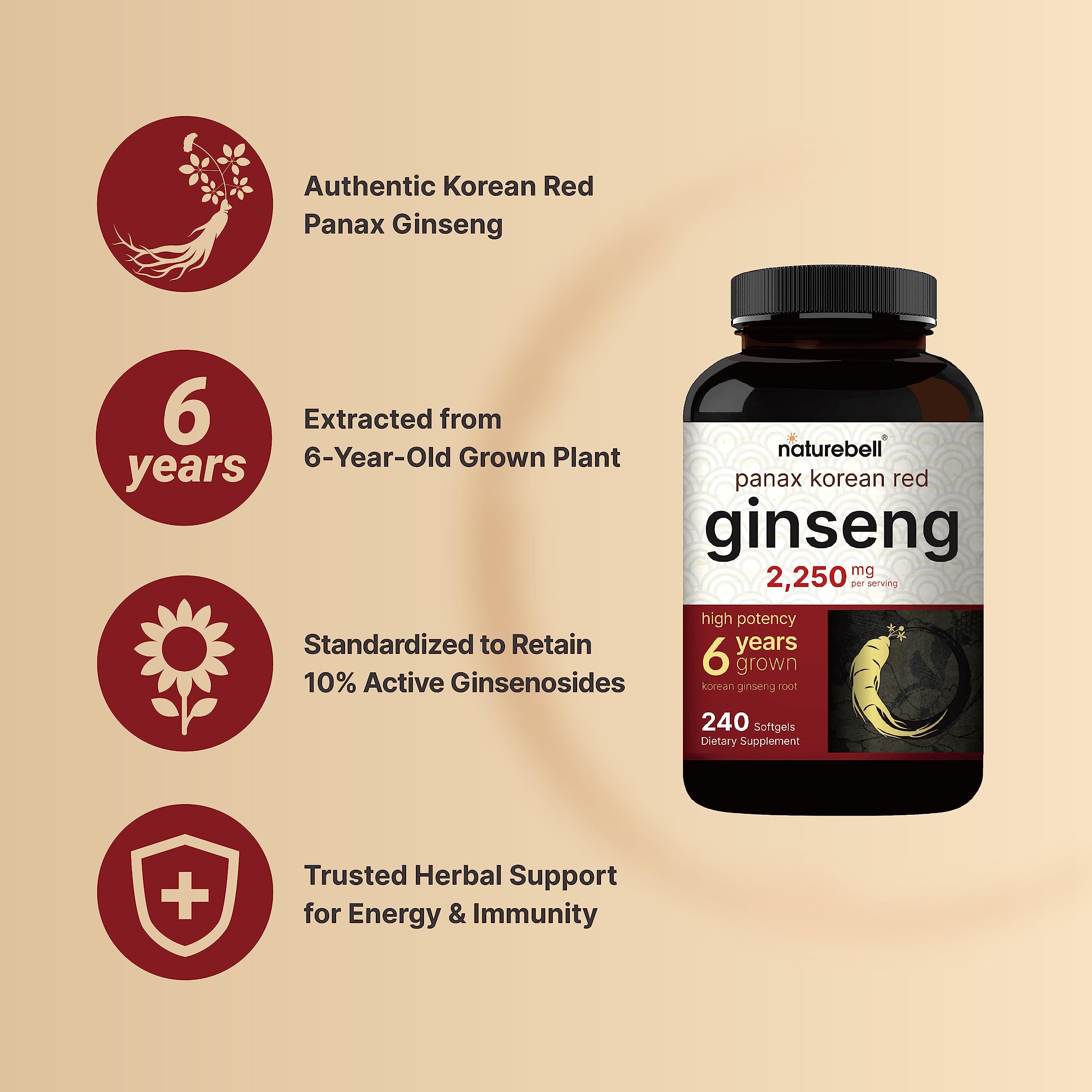 NatureBell six-year ginseng roots highlight premium harvest and quality.