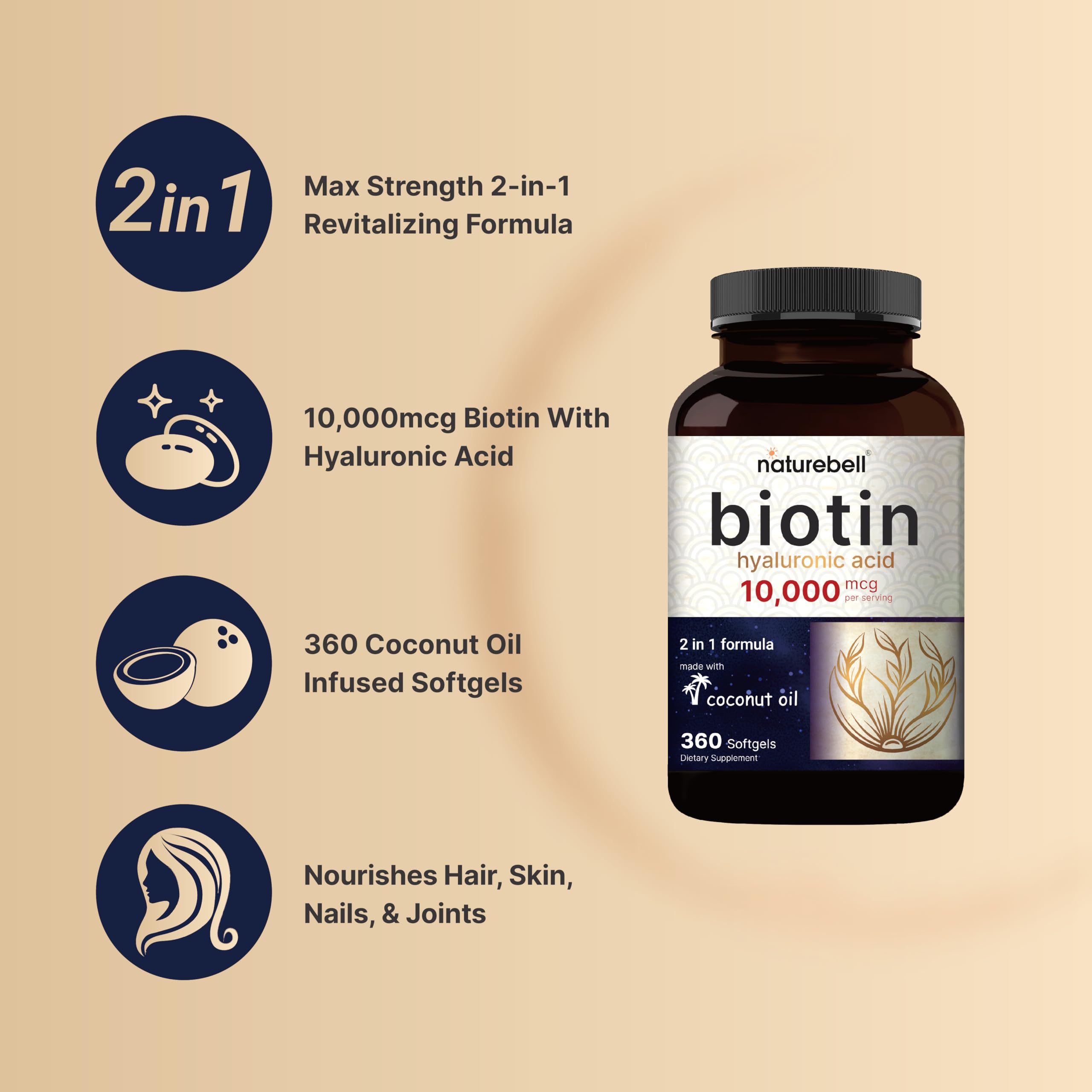 NatureBell softgels bottle pour demonstrating quick-release formula for fast absorption
