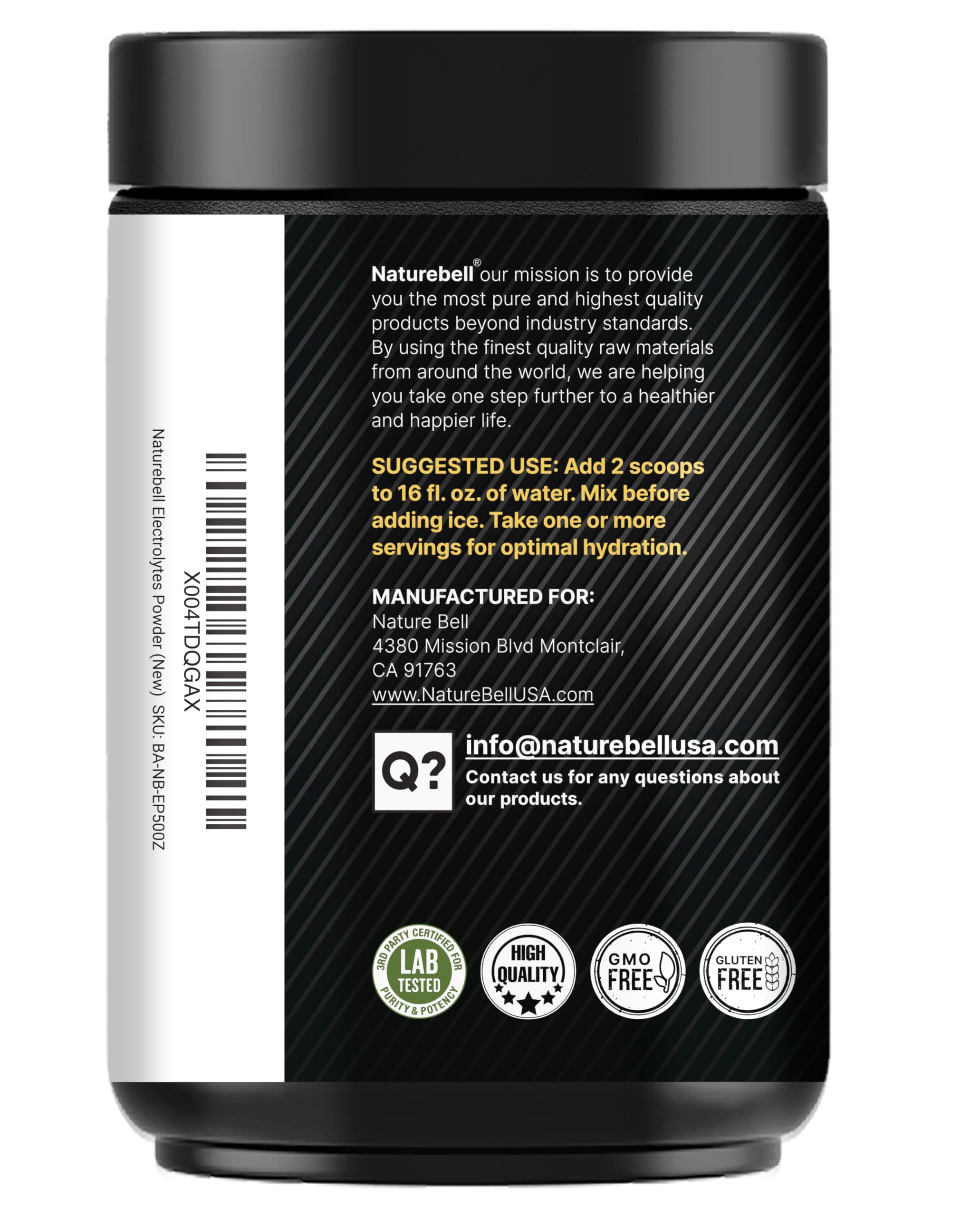 NatureBell electrolyte powder jar beside gym accessories for active lifestyle