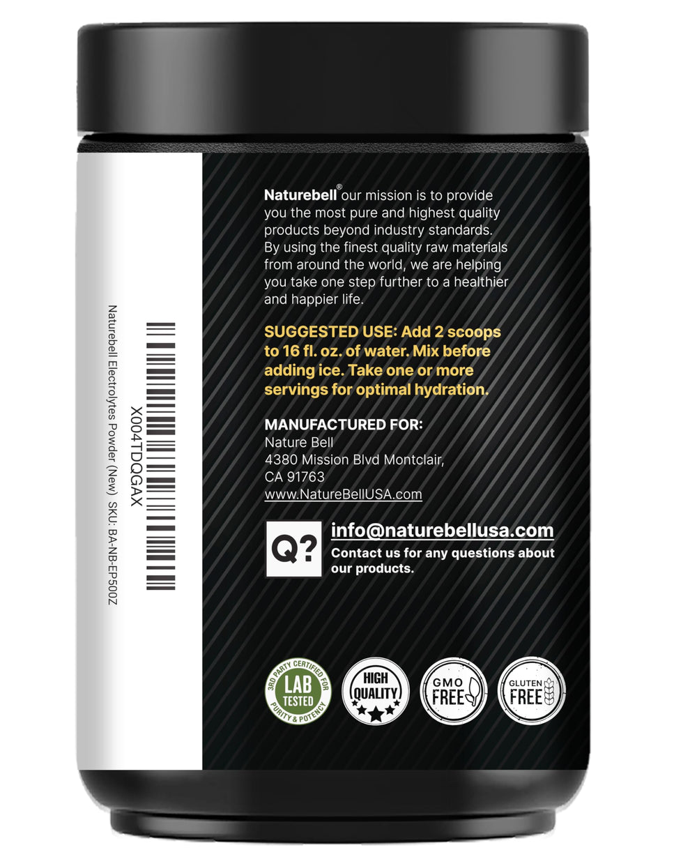 NatureBell electrolyte powder jar beside gym accessories for active lifestyle