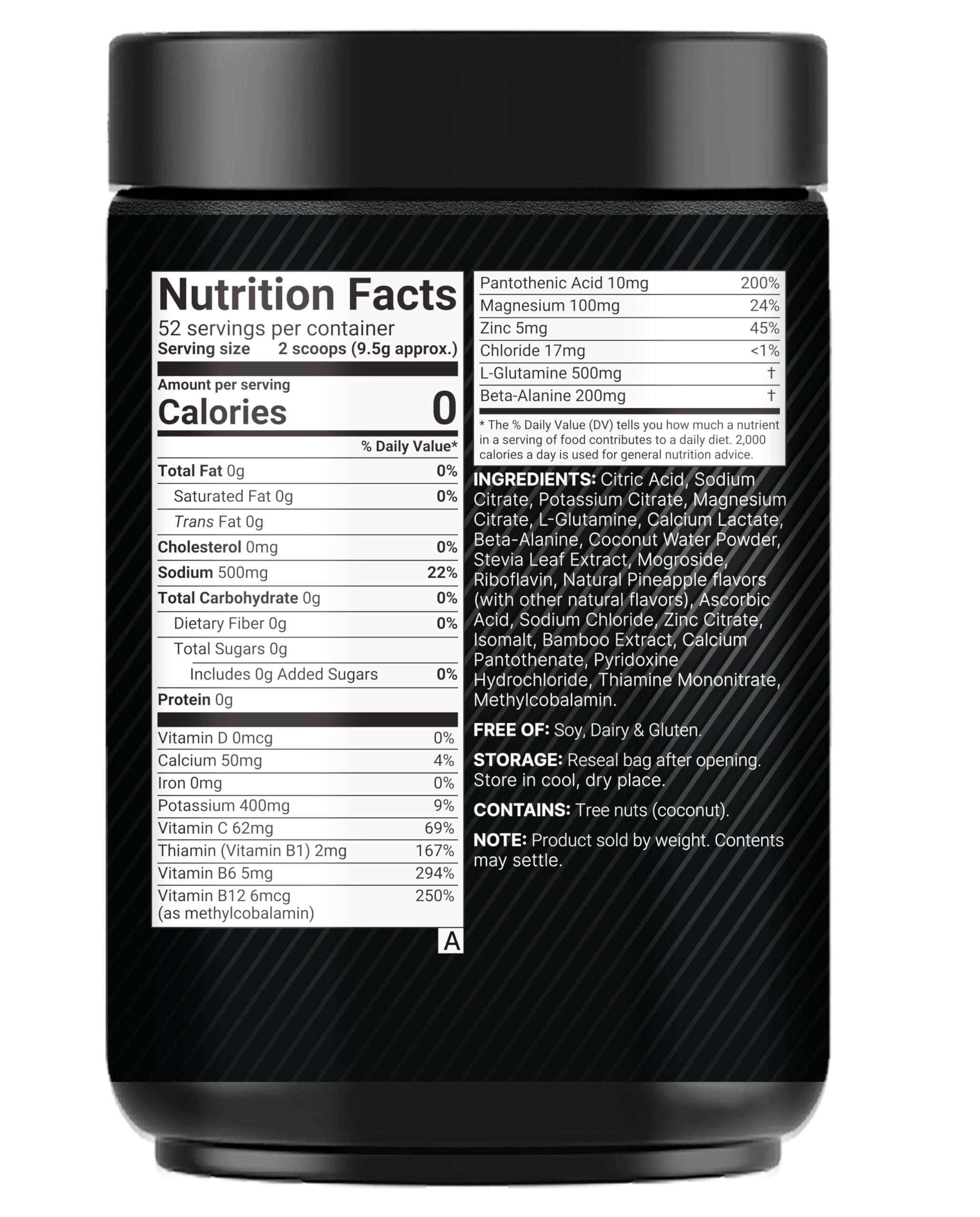 NatureBell tropical pineapple flavor label close-up with zero calories