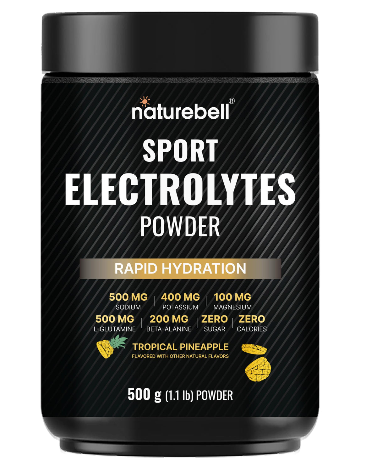 NatureBell Sport Electrolytes powder bottle with tropical pineapple flavor supports hydration