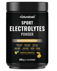 NatureBell Sport Electrolytes powder bottle with tropical pineapple flavor supports hydration