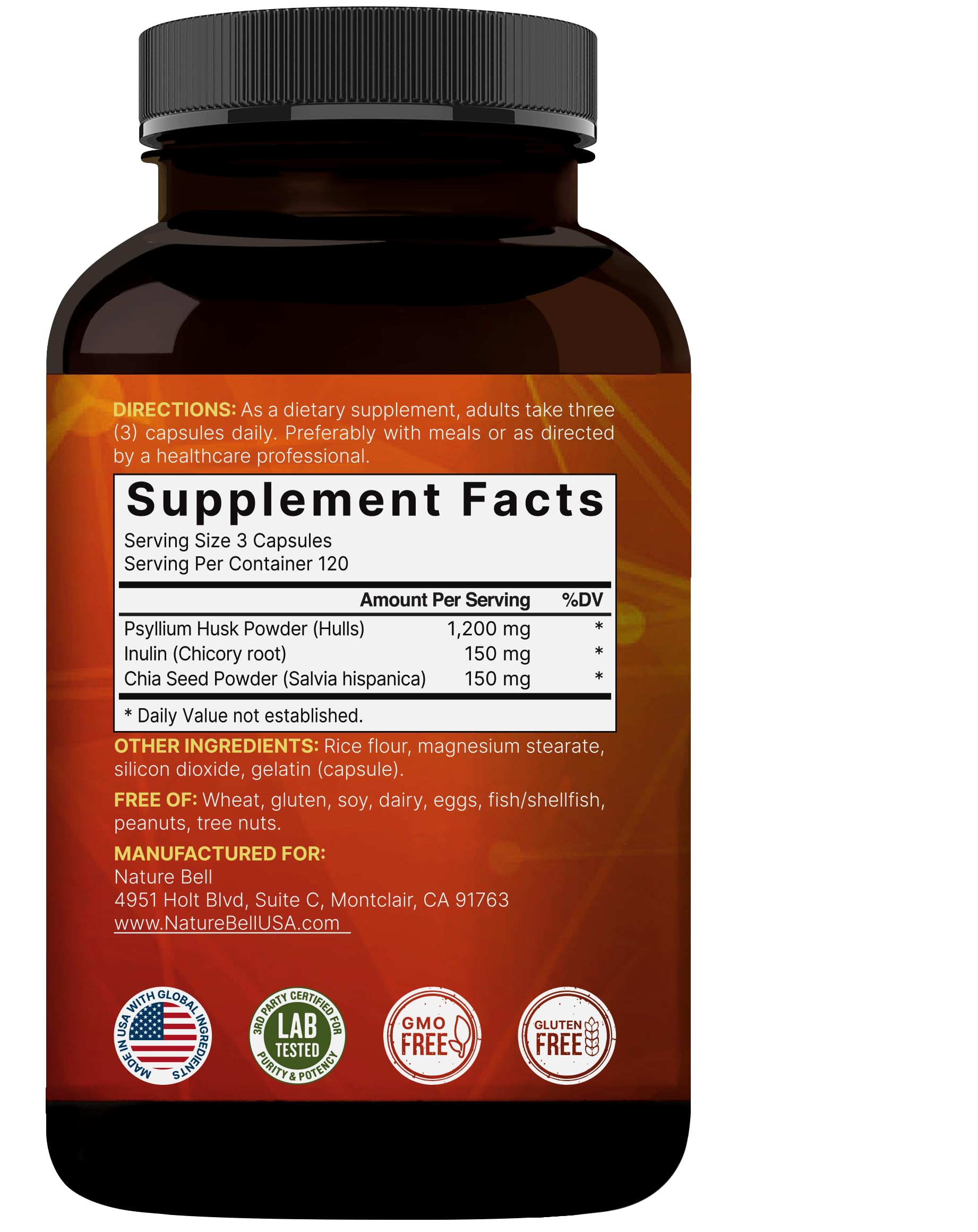 NatureBell third-party lab tested seal on bottle for safety