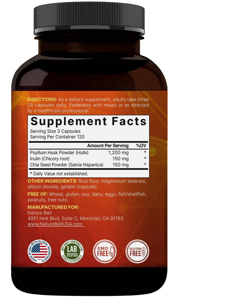 NatureBell third-party lab tested seal on bottle for safety