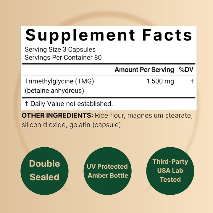 NatureBell TMG capsules closeup suggests easy daily dose for potential heart and liver benefits