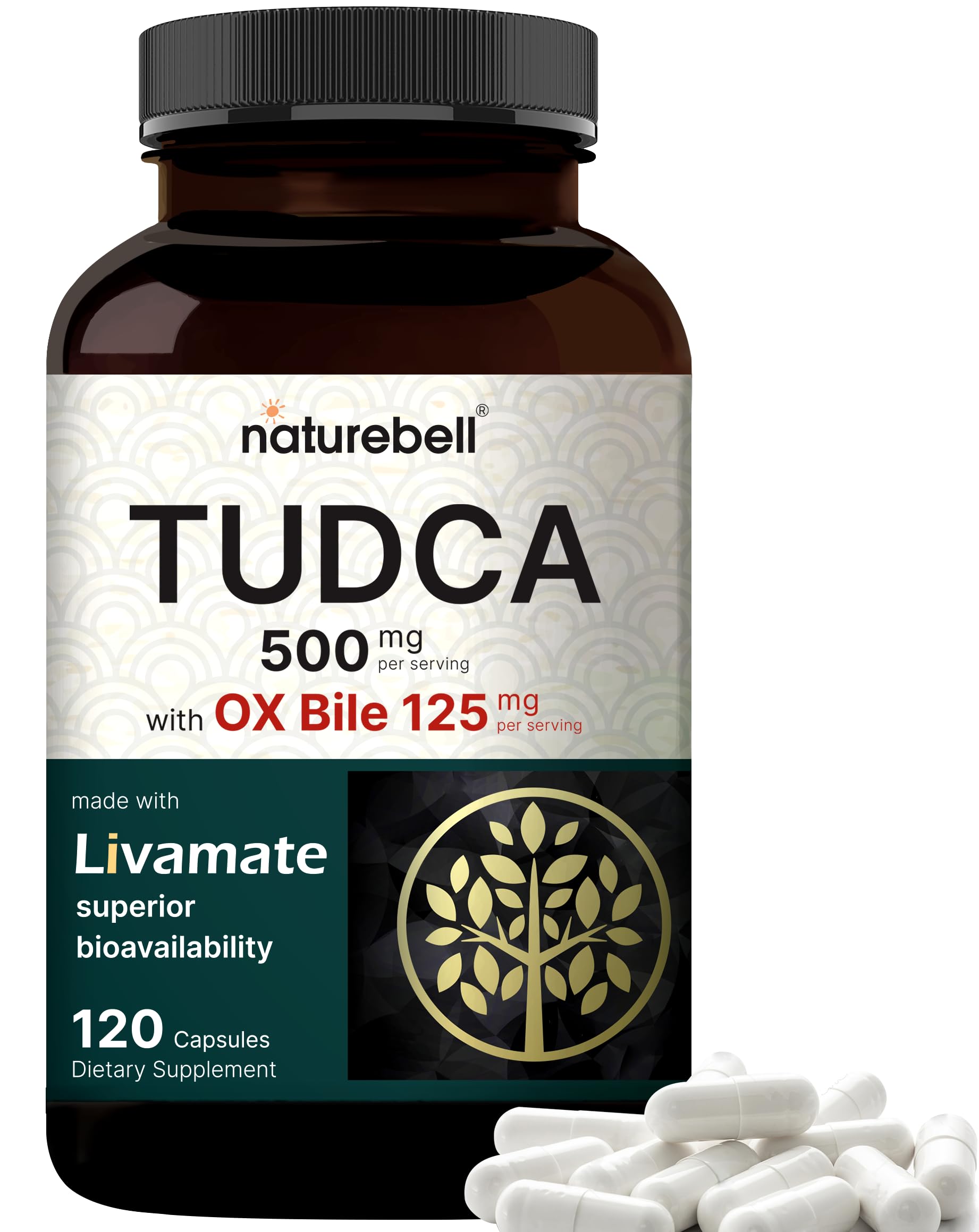 NatureBell Tudca 500mg bottle closeup for a liver-support routine.