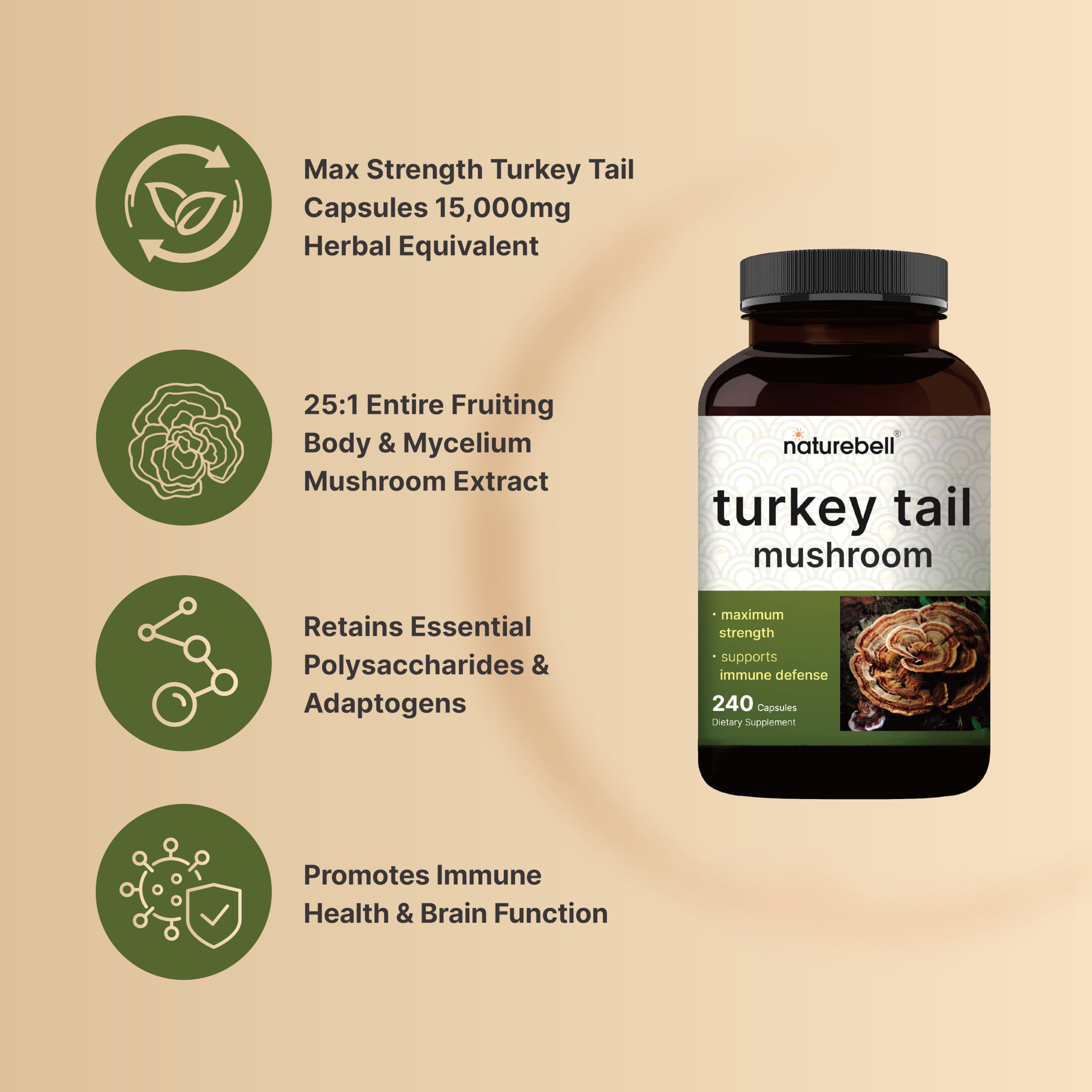 NatureBell Turkey Tail non-GMO and allergen-free labeling.