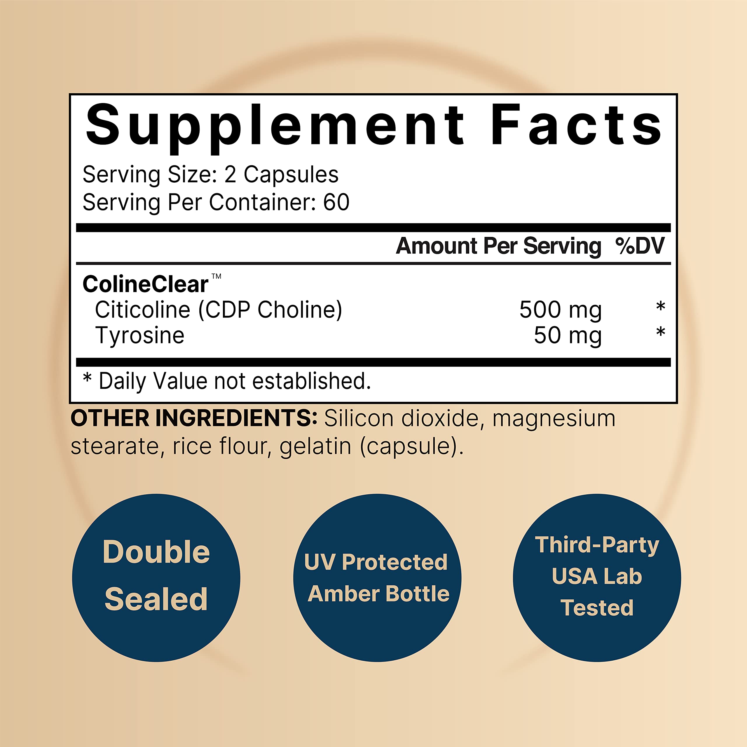 NatureBell two-in-one brain supplement label emphasizing Citicoline & Tyrosine synergy.