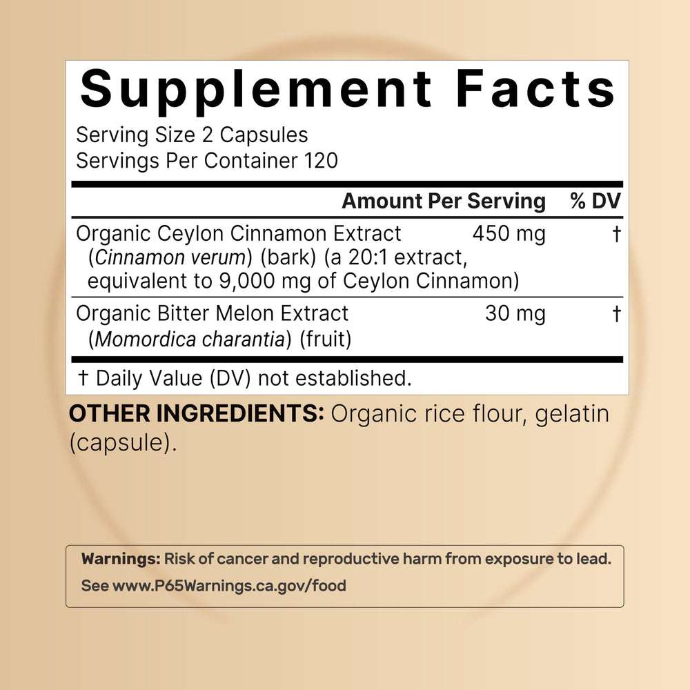 NatureBell two-pack cinnamon-bitter melon capsules for convenient daily use.