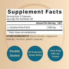 NatureBell L Tyrosine capsules close-up on a 240-count bottle.
