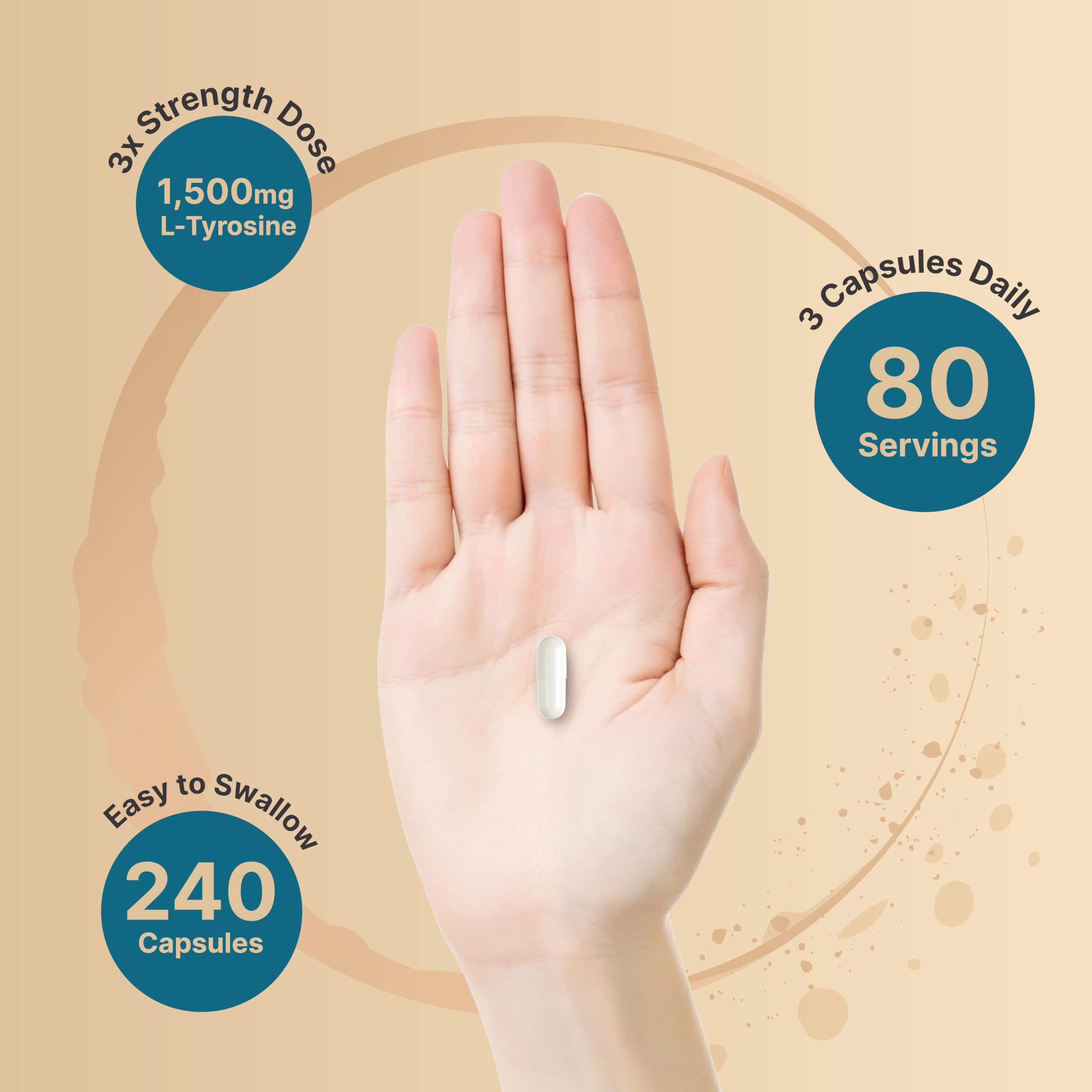 NatureBell L Tyrosine bottle showing a three-capsule daily dose.