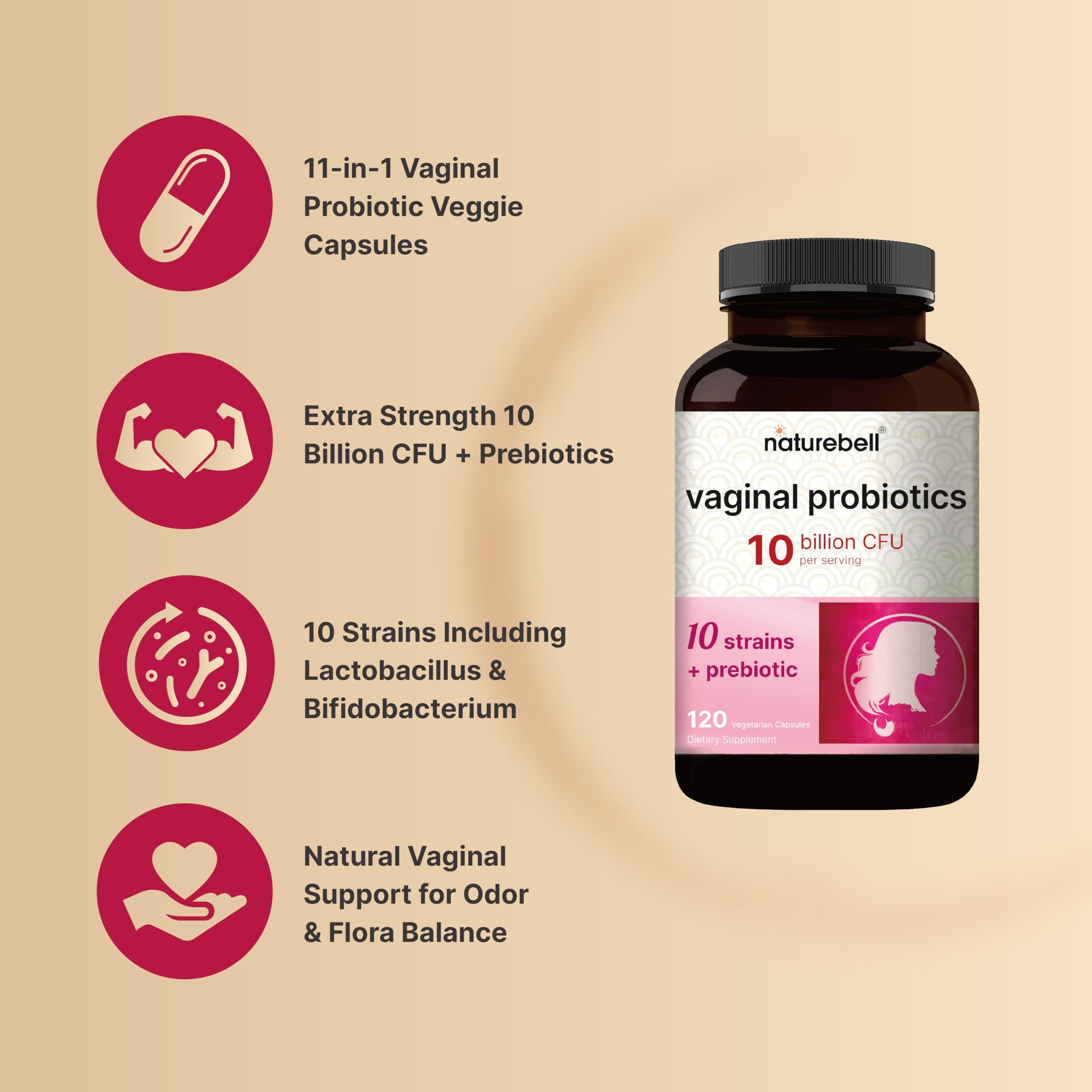 NatureBell Vaginal Probiotics bottle top view highlighting dosage.
