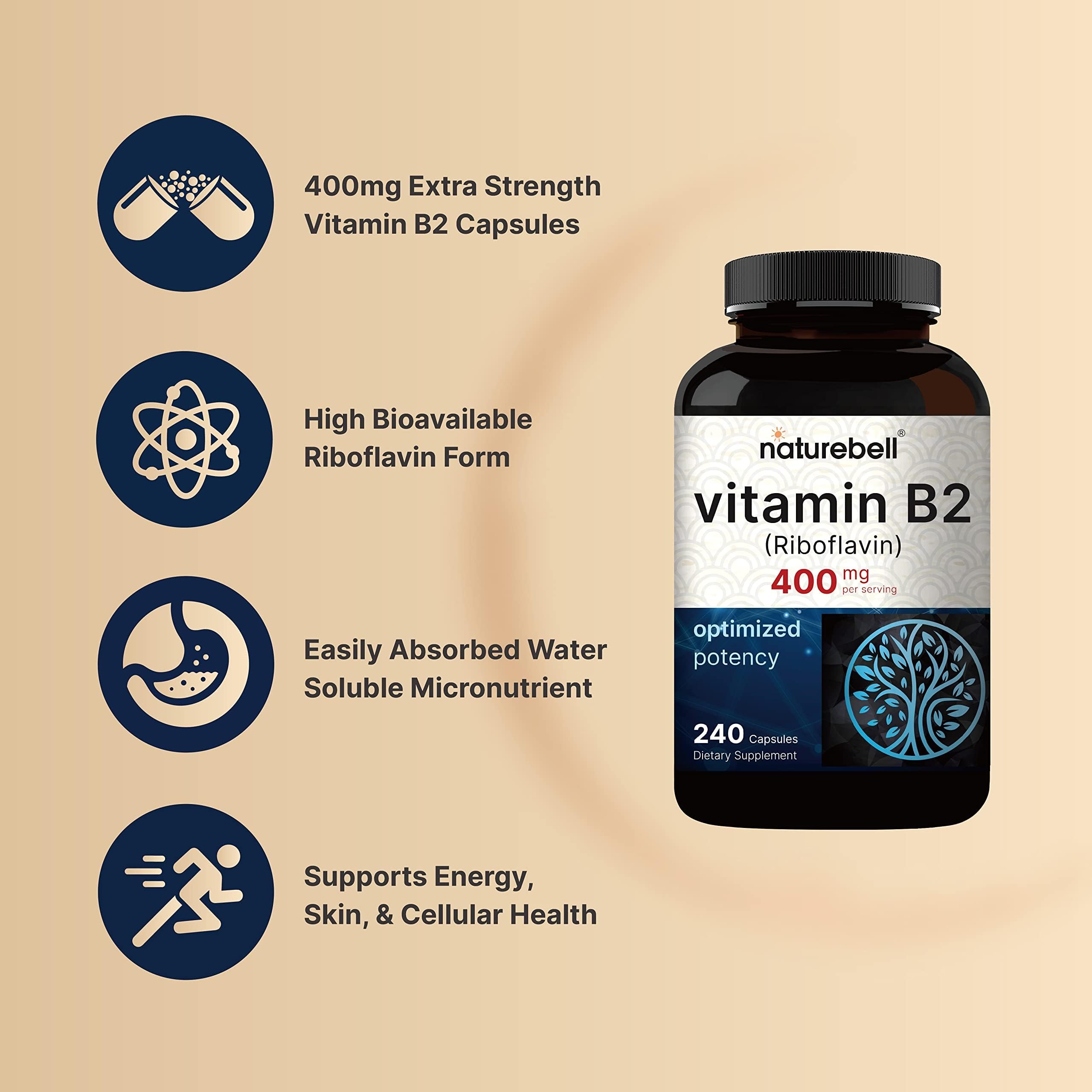 NatureBell Riboflavin bottle label highlights non-GMO and gluten-free features