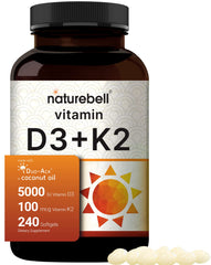 NatureBell Vitamin D3 5,000 IU + K2 100 mcg softgels bottle supports bone health