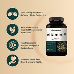 NatureBell Vitamin E dl-alpha tocopheryl acetate bottle signaling high-potency antioxidant