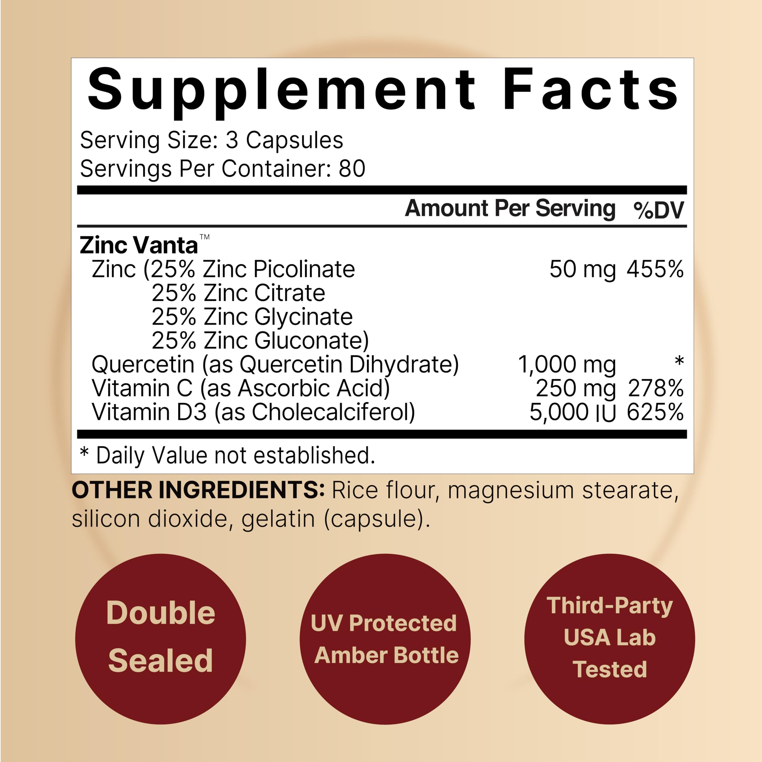 Close-up of NatureBell Zinc Quercetin capsules ready to swallow.