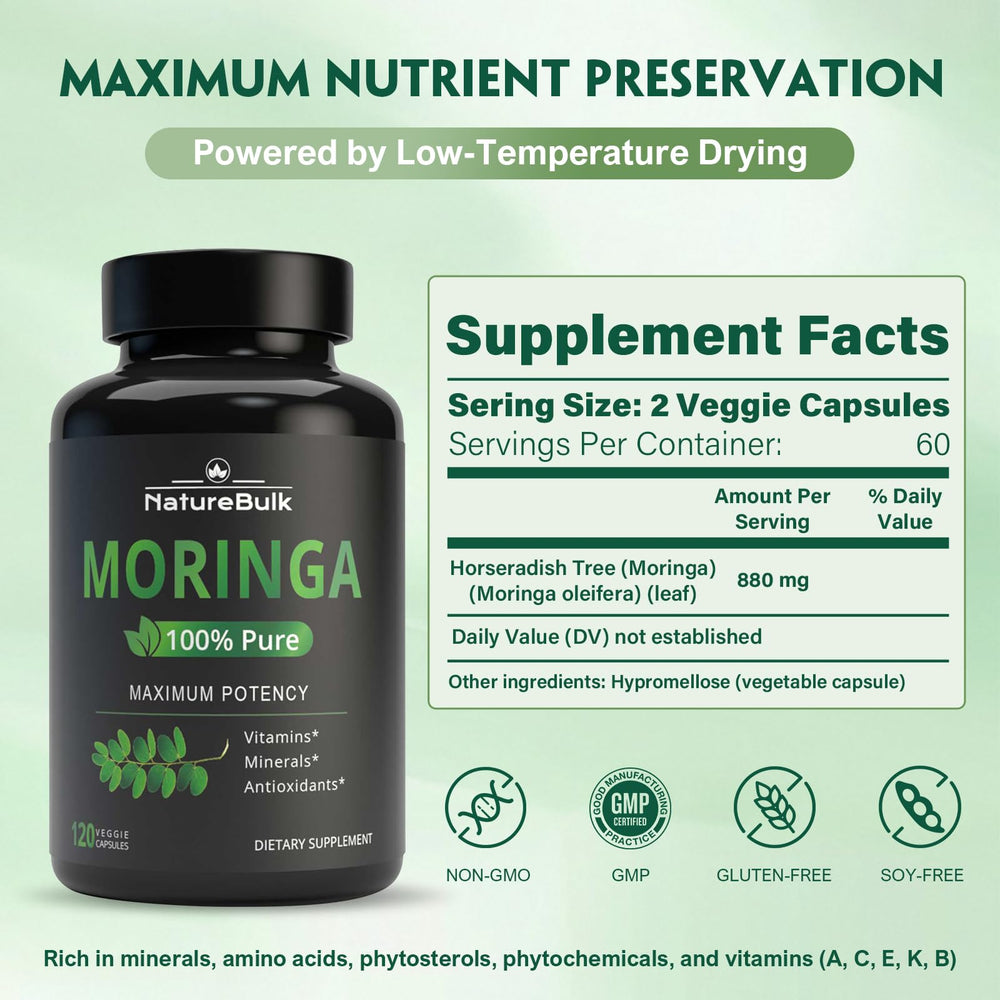 Non-GMO label on NatureBULK moringa packaging