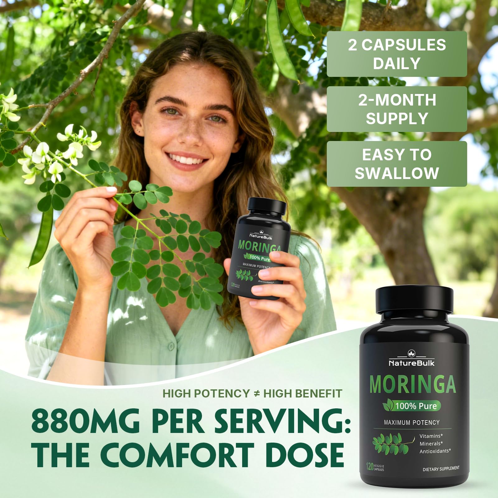 CGMP certification seal on NatureBULK moringa product label