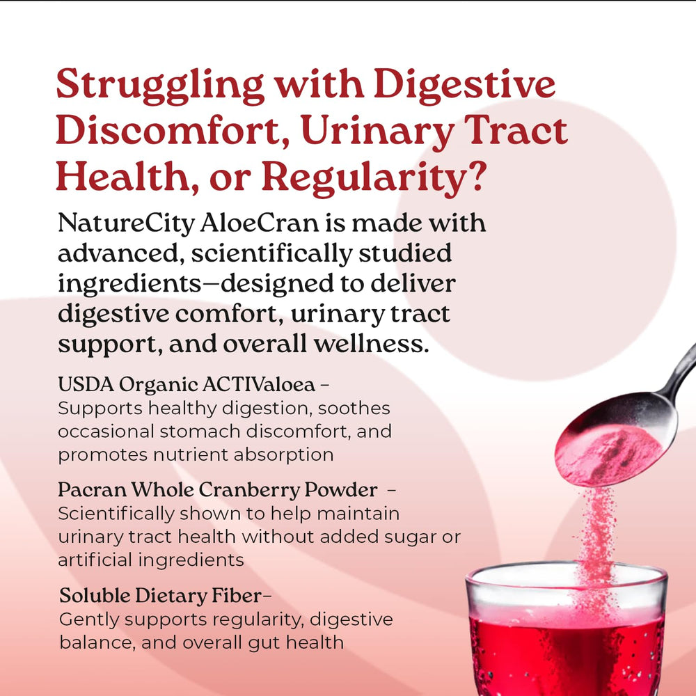 Container of cranberry powder with cranberries indicating urinary tract support potential