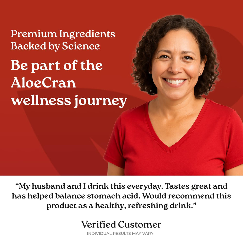 AloeCran packaging on a kitchen counter emphasizing USA-made supplement