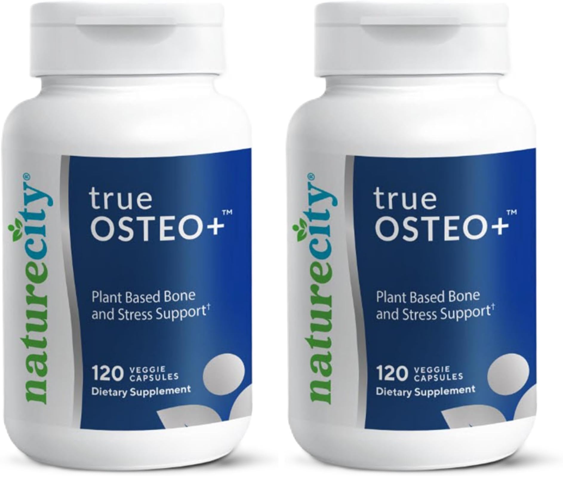 NatureCity True-Osteo bottle front showing plant-based calcium support for bones.