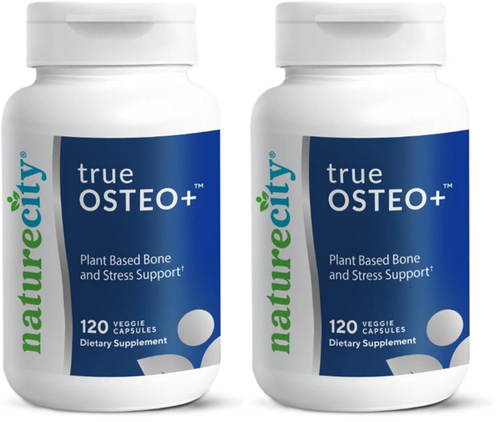 NatureCity True-Osteo bottle front showing plant-based calcium support for bones.