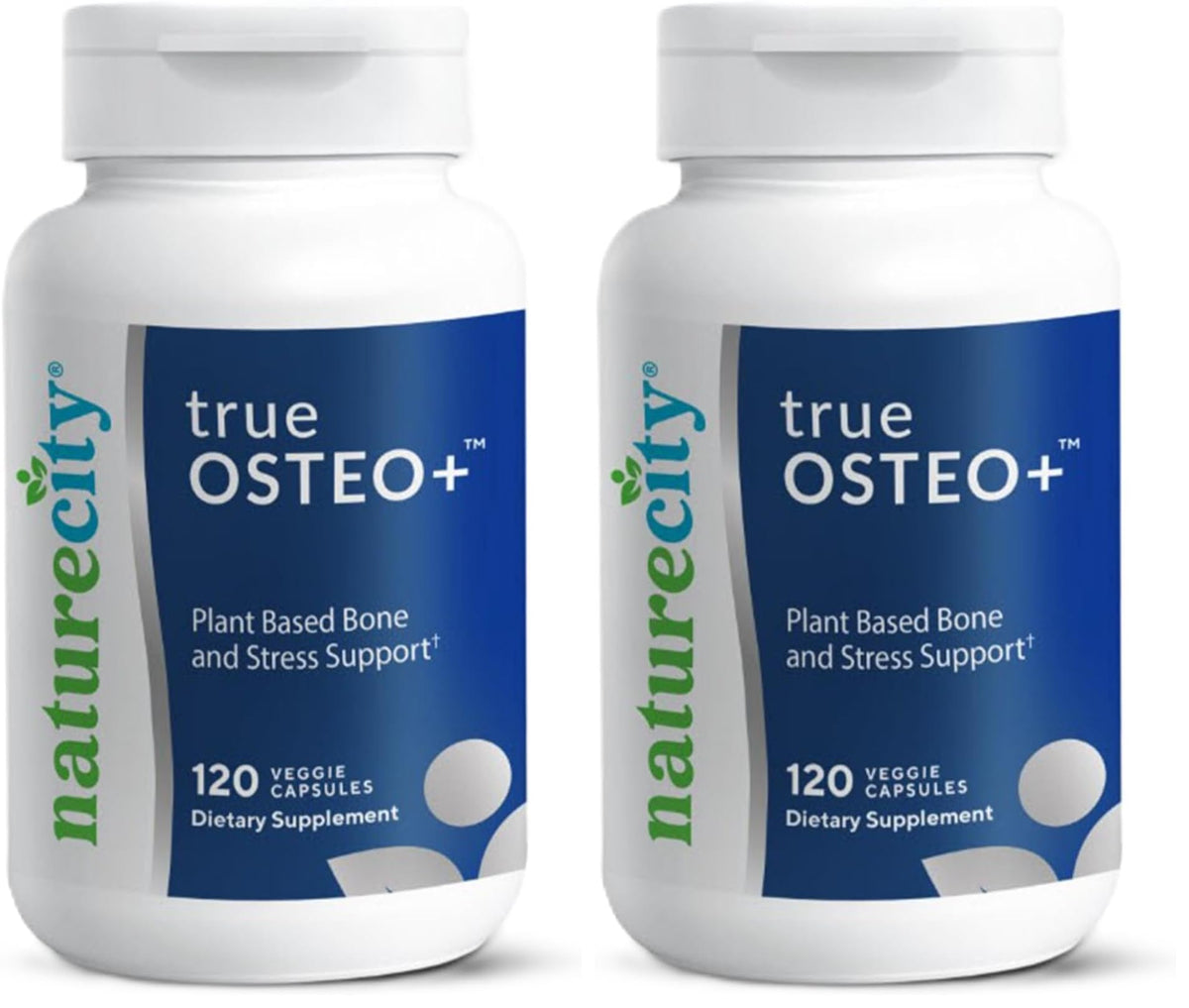 NatureCity True-Osteo bottle front showing plant-based calcium support for bones.