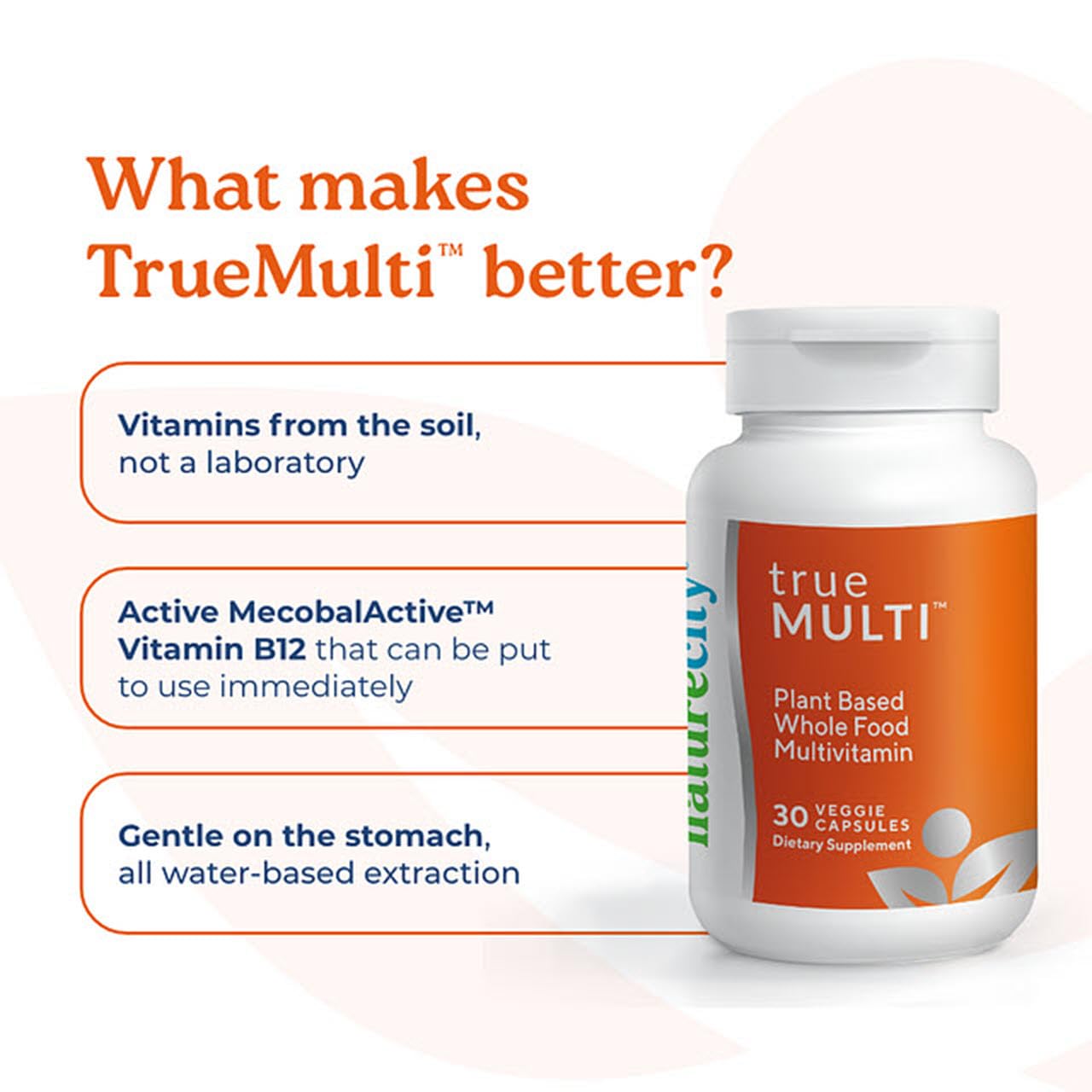 Close-up of NatureCity TrueMulti ingredients highlighting plant-based nutrients.