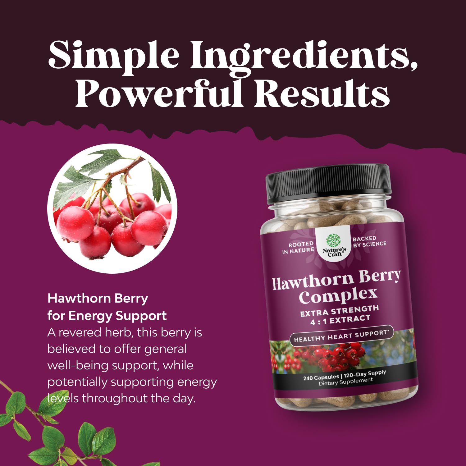 Nature's Craft hawthorn packaging highlighting USA manufacturing and GMP
