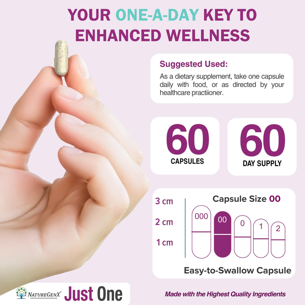 NatureGenX Just One Daily bottle with water, ideal for a quick morning routine.