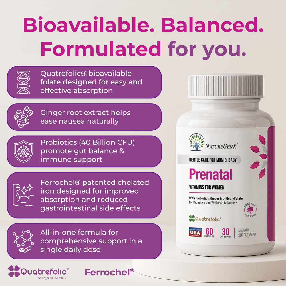 NatureGenX Methyl Prenatal label details display ingredients gluten-free non-GMO promise