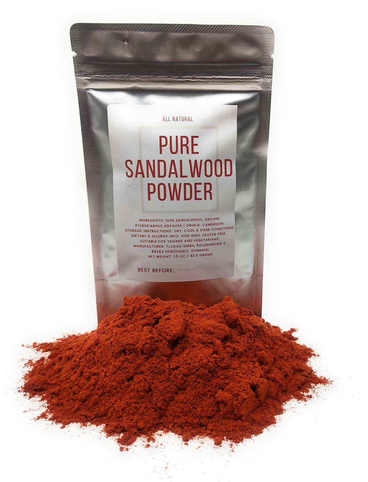 Naturegrail Pure Sandalwood Powder packaging shows premium cruelty-free quality for culinary use