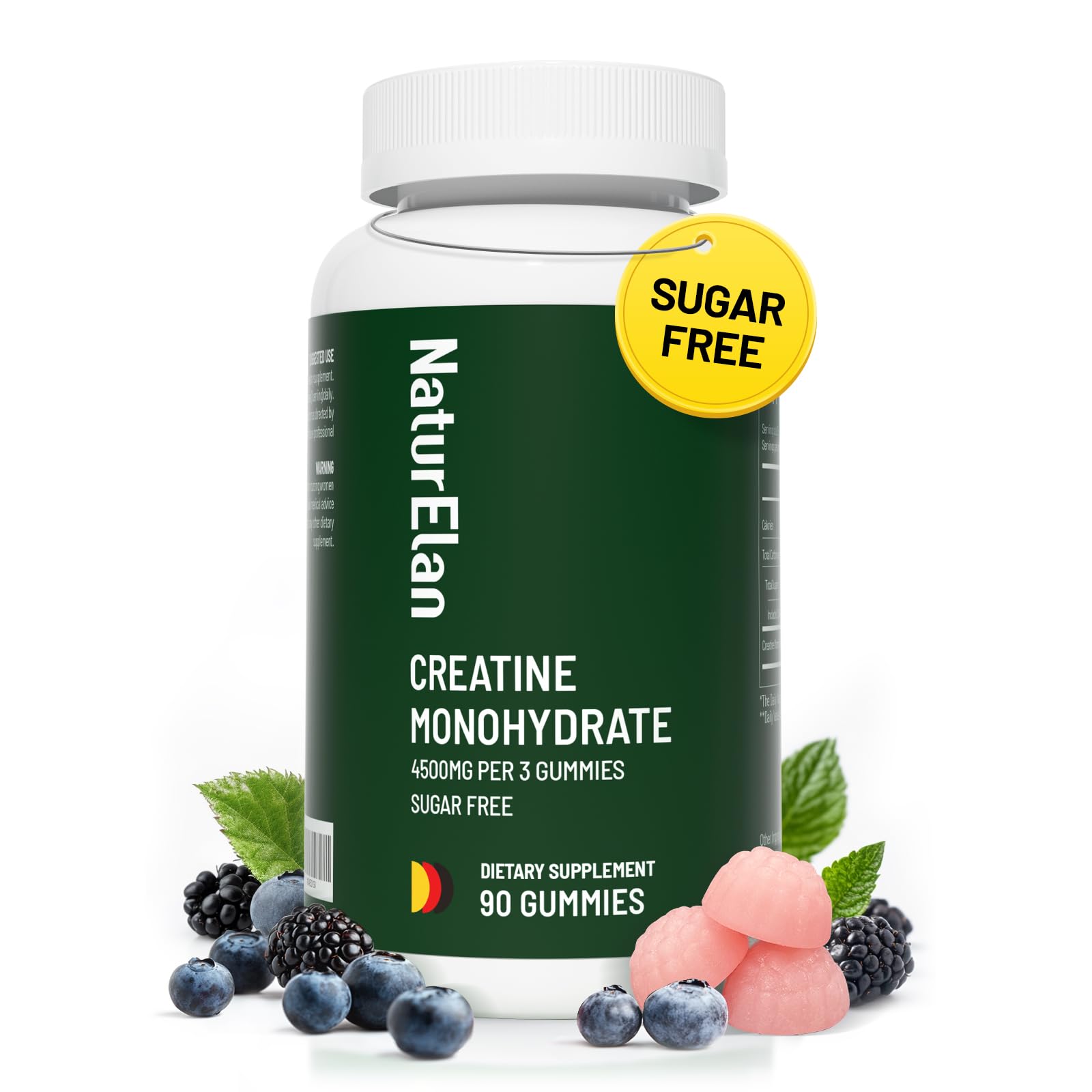 NaturElan Creatine Monohydrate Gummies berry flavor close-up; tasty, sugar-free option for workouts.