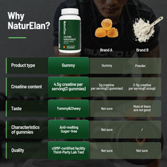 NaturElan Creatine Monohydrate Gummies vegan and gluten-free; ideal for plant-based regimes.