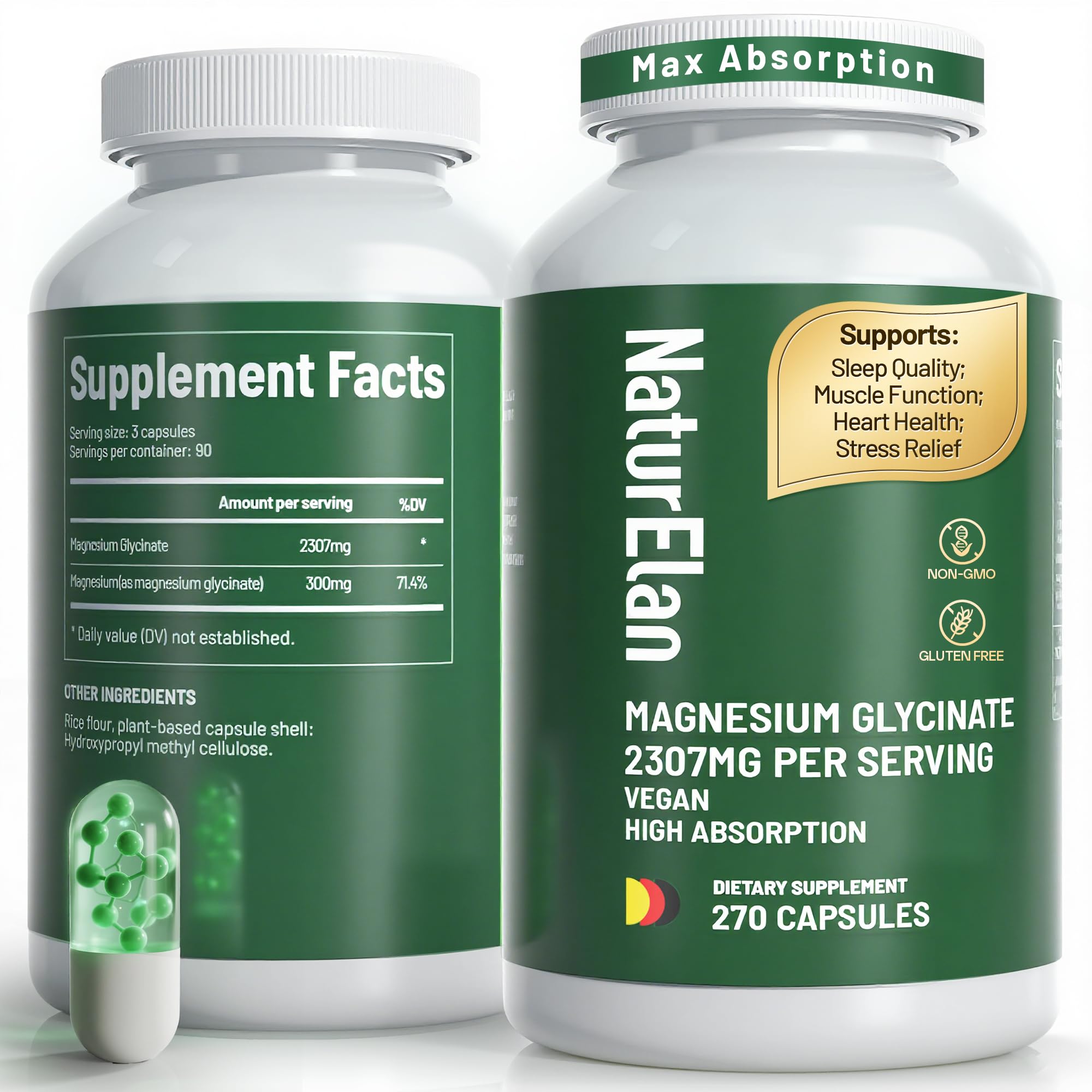 NaturElan Magnesium Glycinate bottle highlighting enhanced absorption
