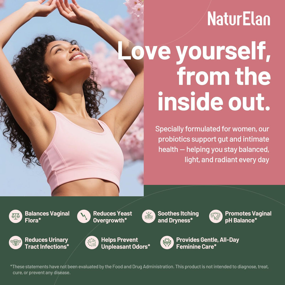 NaturElan Probiotics with Cranberry Powder bottle highlighting urinary and vaginal health support