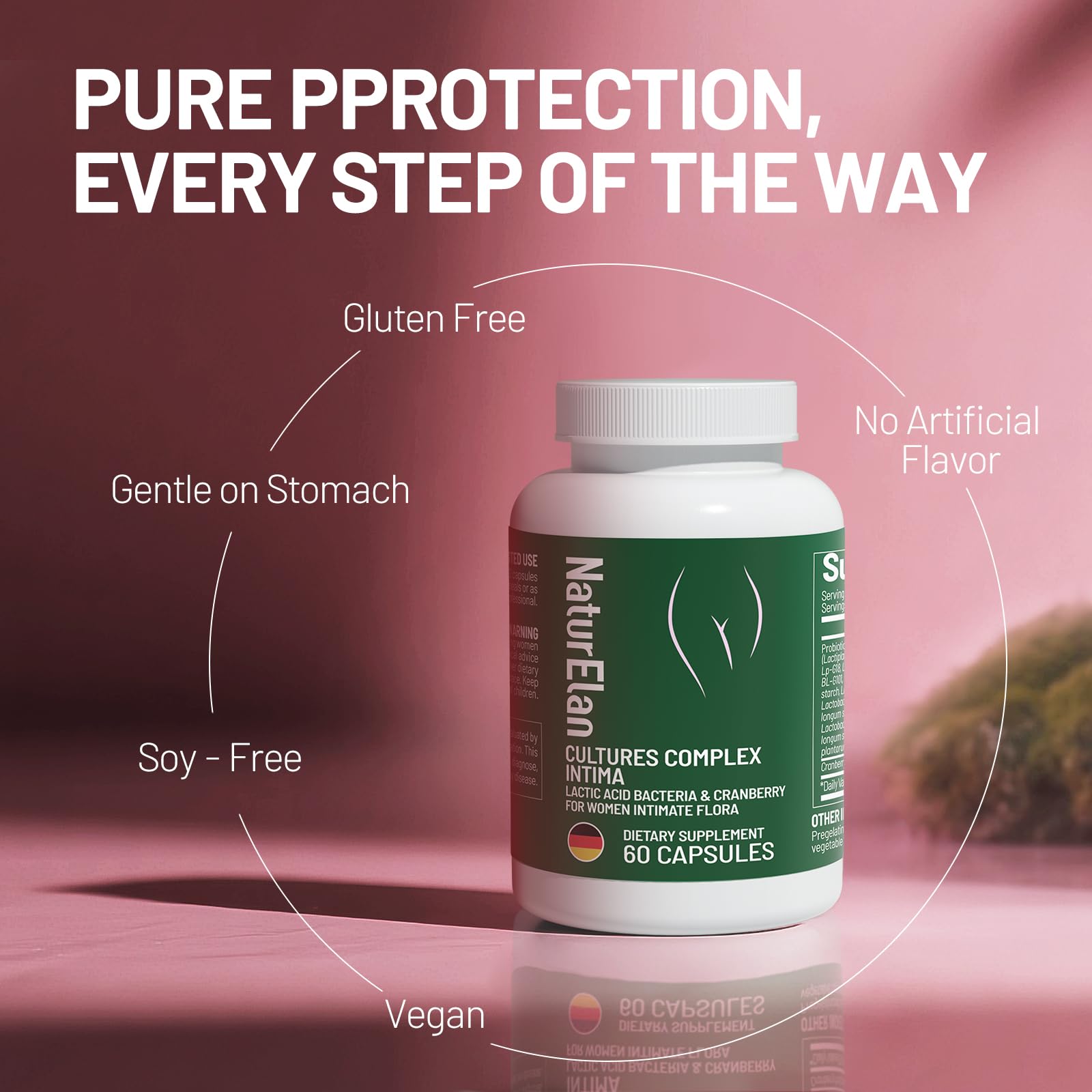 NaturElan probiotic scene with digestive health visuals and capsules